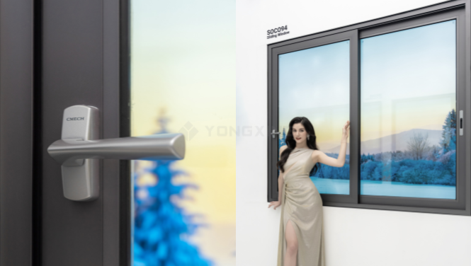 Cửa nhôm lùa Soco94 fluorocarbon có ray inox cao cấp, giúp cửa vận hành bền bỉ và tăng tính thẩm mỹ 