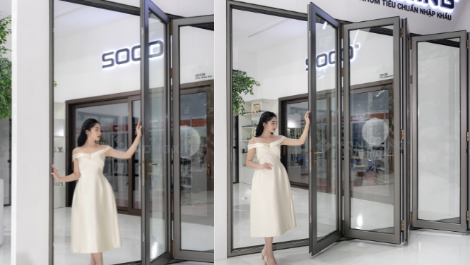 Cửa nhôm xếp trượt Soco80 cách âm, cách nhiệt tốt